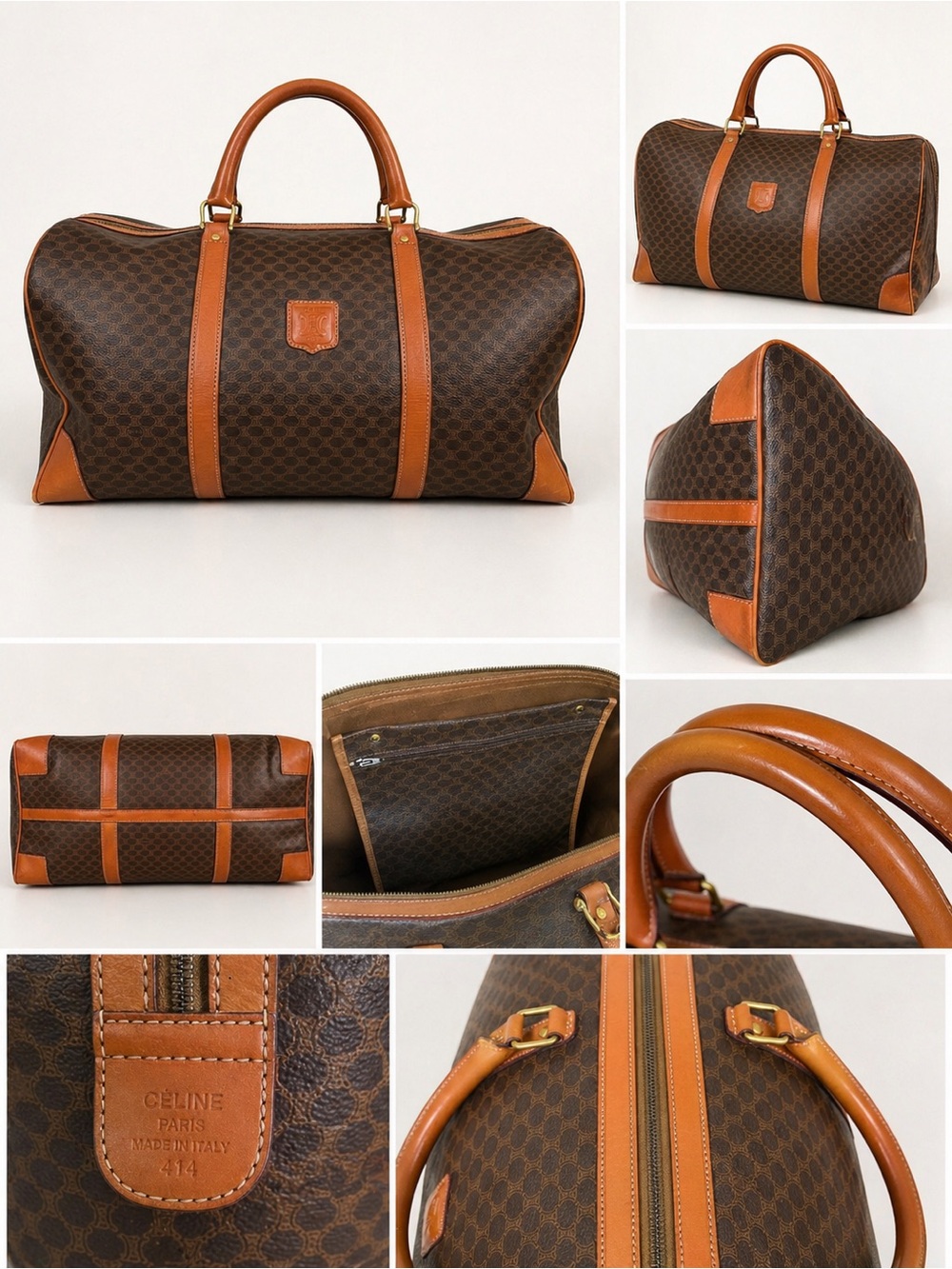 Celine Brown and Tan Coated Canvas Duffel Bag